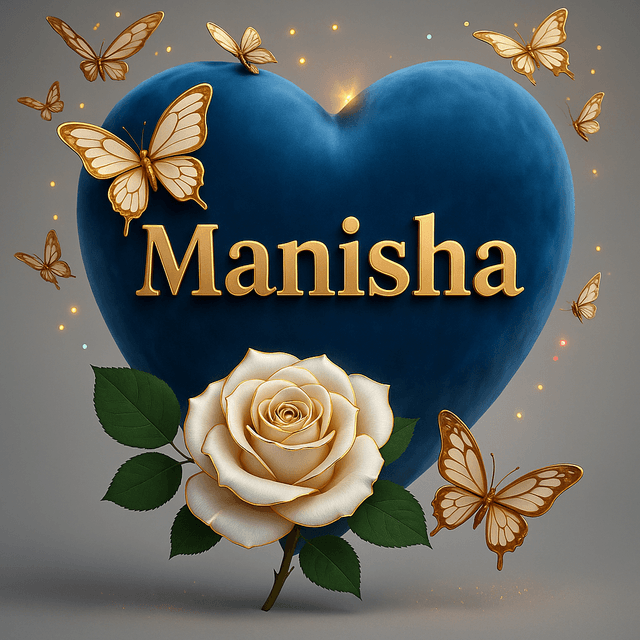 Blue Heart Name Art with Rose